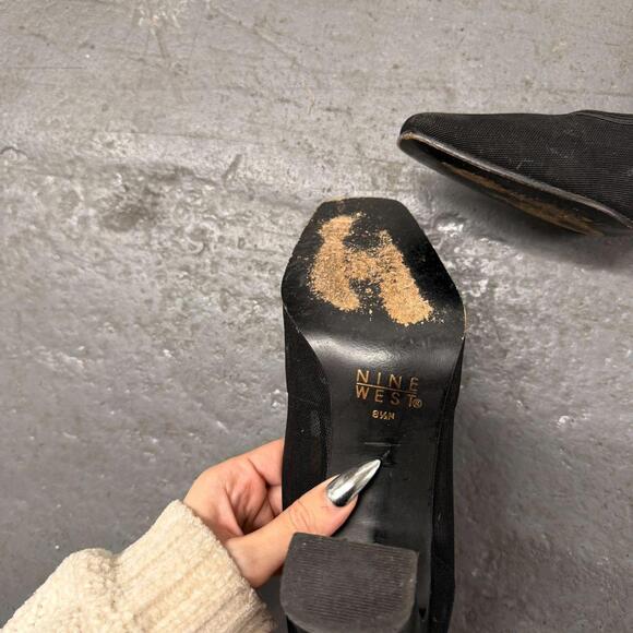 Nine West Black Mesh Block Heel Pumps - Picture 2 of 5